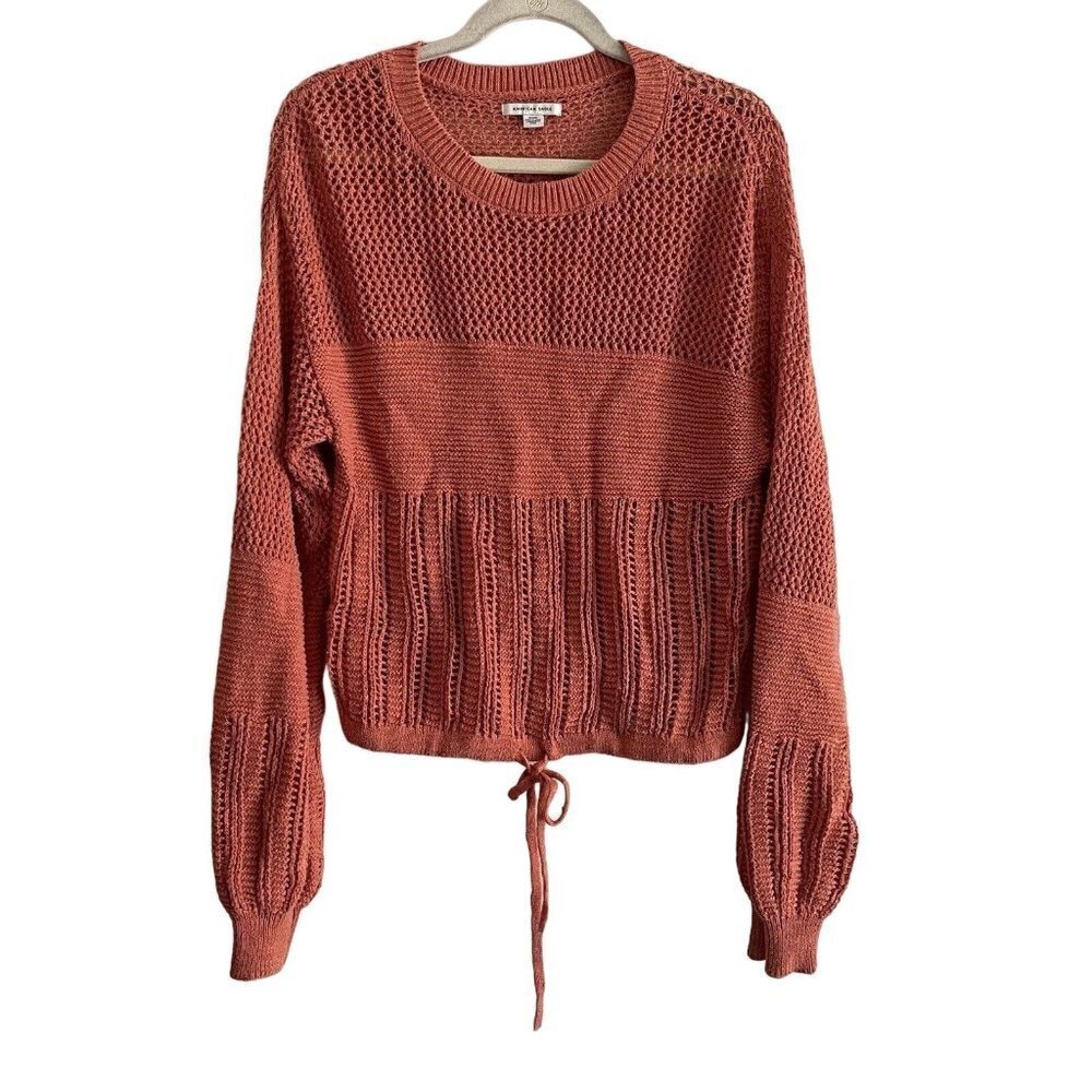 American Eagle Outfitters Rust Orange Open-Knit Crewneck Sweater
